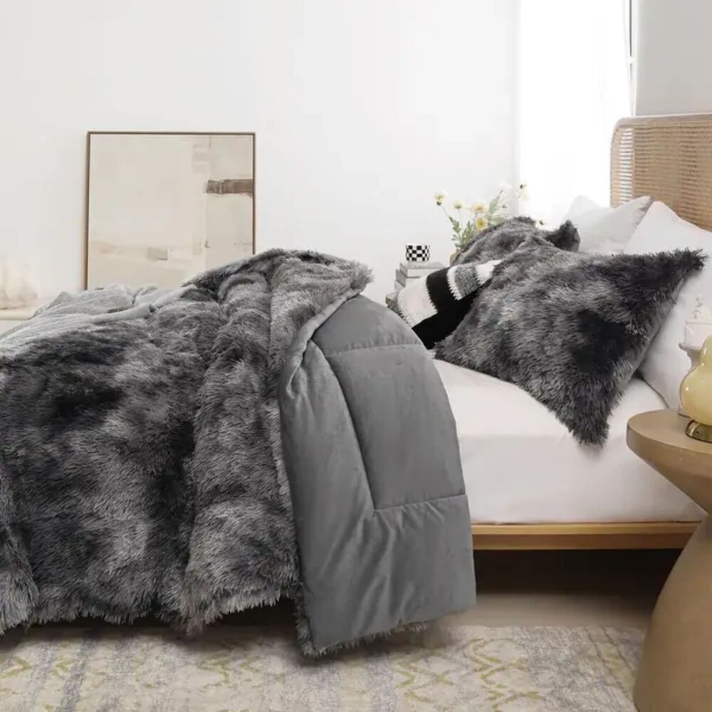 UGG Gray Faux Fur Pillow Cover Plush Fluffy Throw Pillow Cozy Home Decor Comfort
